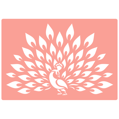 Reusable Stencil - Professional Quality - Proud Peacock - Made in the UK - High Adhesive -  Pink Vinyl Material for Glass, Mirrors, Bottles, Tiles, Wood