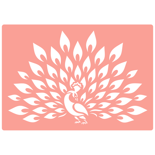 Reusable Stencil - Professional Quality - Proud Peacock - Made in the UK - High Adhesive -  Pink Vinyl Material for Glass, Mirrors, Bottles, Tiles, Wood