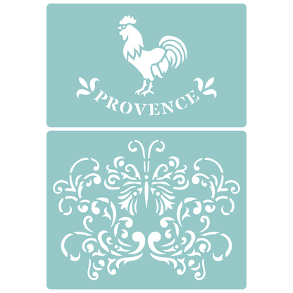 Reusable Stencil - Professional Quality - Provence Cockerel - Made in the UK - Low Adhesive -  Blue Vinyl Material for Cardmaking, Canvas, Paper, Interior Decor, Layering