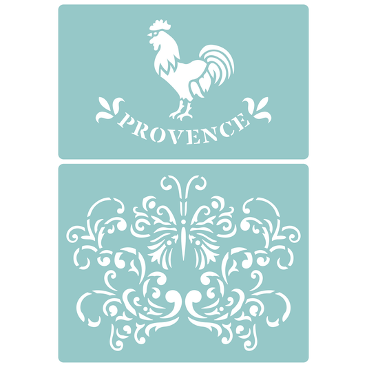 Reusable Stencil - Professional Quality - Provence Cockerel - Made in the UK - Low Adhesive -  Blue Vinyl Material for Cardmaking, Canvas, Paper, Interior Decor, Layering