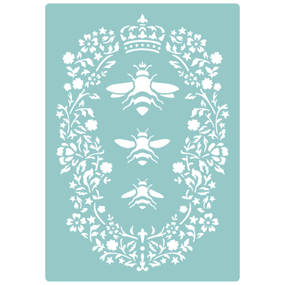 Reusable Stencil - Professional Quality - Queen Bee Motif - Made in the UK - Low Adhesive -  Blue Vinyl Material for Cardmaking, Canvas, Paper, Interior Decor, Layering