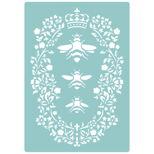 Reusable Stencil - Professional Quality - Queen Bee Motif - Made in the UK - Low Adhesive -  Blue Vinyl Material for Cardmaking, Canvas, Paper, Interior Decor, Layering