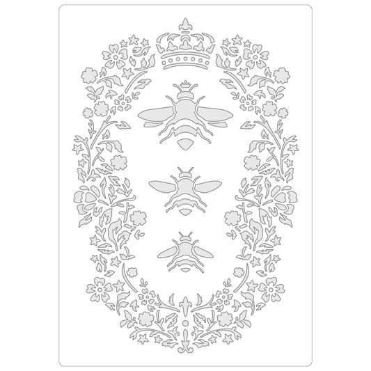 Reusable Stencil - Professional Quality - Queen Bee Motif - Made in the UK - Food Safe Non Adhesive -  White Laser Cut PET Material for Cakes, Cookies, Coffees, Serving Plates