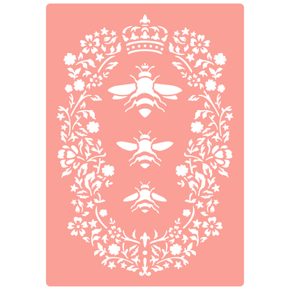 Reusable Stencil - Professional Quality - Queen Bee Motif - Made in the UK - High Adhesive -  Pink Vinyl Material for Glass, Mirrors, Bottles, Tiles, Wood