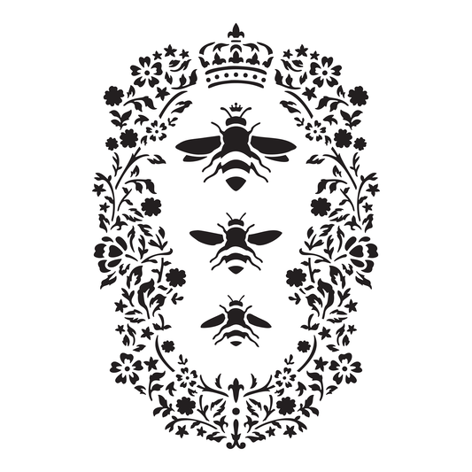 Reusable Stencil - Professional Quality - Queen Bee Motif - Made in the UK - Food Safe Non Adhesive -  White Laser Cut PET Material for Cakes, Cookies, Coffees, Serving Plates