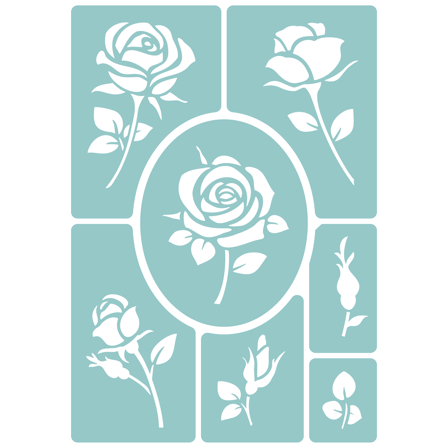 Reusable Stencil - Professional Quality - Realistic Rose Collection - Made in the UK - Low Adhesive -  Blue Vinyl Material for Cardmaking, Canvas, Paper, Interior Decor, Layering