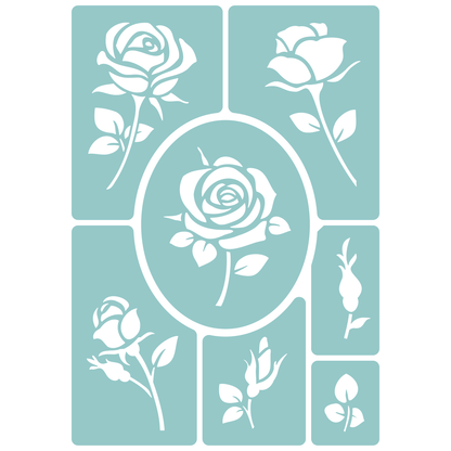 Reusable Stencil - Professional Quality - Realistic Rose Collection - Made in the UK - Low Adhesive -  Blue Vinyl Material for Cardmaking, Canvas, Paper, Interior Decor, Layering
