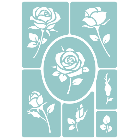 Reusable Stencil - Professional Quality - Realistic Rose Collection - Made in the UK - Low Adhesive -  Blue Vinyl Material for Cardmaking, Canvas, Paper, Interior Decor, Layering