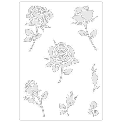 Reusable Stencil - Professional Quality - Realistic Rose Collection - Made in the UK - Food Safe Non Adhesive -  White Laser Cut PET Material for Cakes, Cookies, Coffees, Serving Plates