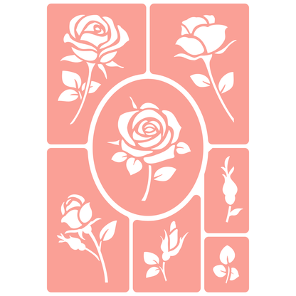 Reusable Stencil - Professional Quality - Realistic Rose Collection - Made in the UK - High Adhesive -  Pink Vinyl Material for Glass, Mirrors, Bottles, Tiles, Wood