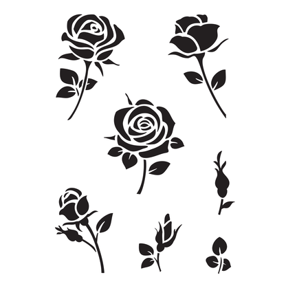 Reusable Stencil - Professional Quality - Realistic Rose Collection - Made in the UK - Food Safe Non Adhesive -  White Laser Cut PET Material for Cakes, Cookies, Coffees, Serving Plates