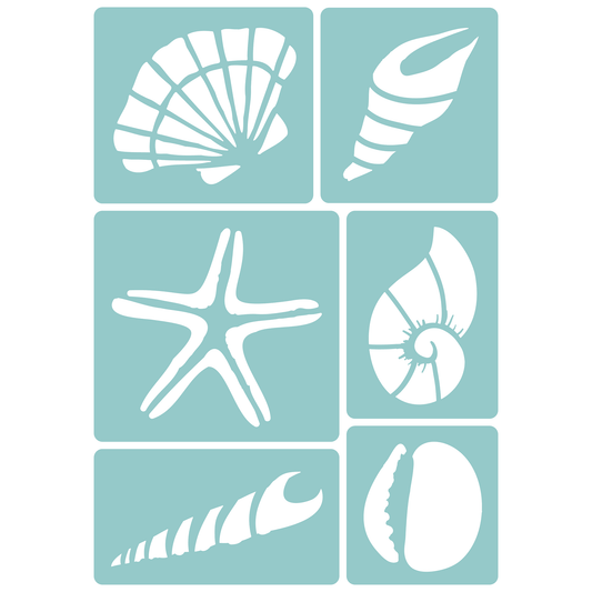 Reusable Stencil - Professional Quality - Realistic Seashell Selection - Made in the UK - Low Adhesive -  Blue Vinyl Material for Cardmaking, Canvas, Paper, Interior Decor, Layering
