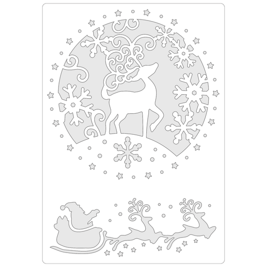 Reusable Stencil - Professional Quality - Reindeer Roundel - Made in the UK - Food Safe Non Adhesive -  White Laser Cut PET Material for Cakes, Cookies, Coffees, Serving Plates