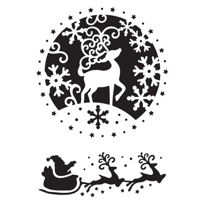 Reusable Stencil - Professional Quality - Reindeer Roundel - Made in the UK - Food Safe Non Adhesive -  White Laser Cut PET Material for Cakes, Cookies, Coffees, Serving Plates
