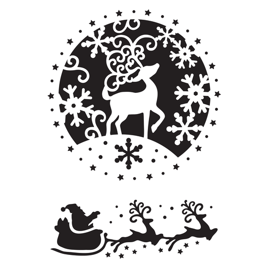 Reusable Stencil - Professional Quality - Reindeer Roundel - Made in the UK - Food Safe Non Adhesive -  White Laser Cut PET Material for Cakes, Cookies, Coffees, Serving Plates