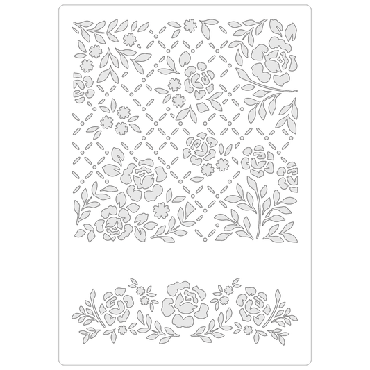 Reusable Stencil - Professional Quality - Rose Background - Made in the UK - Food Safe Non Adhesive -  White Laser Cut PET Material for Cakes, Cookies, Coffees, Serving Plates