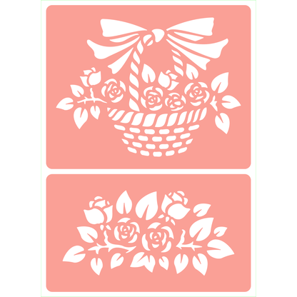 Reusable Stencil - Professional Quality - Rose Basket - Made in the UK - High Adhesive -  Pink Vinyl Material for Glass, Mirrors, Bottles, Tiles, Wood