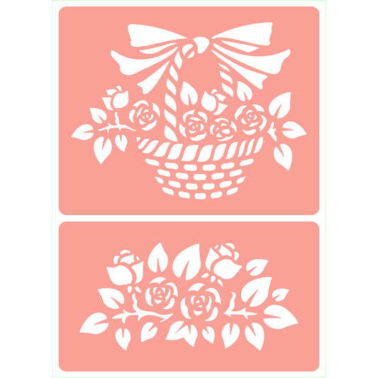 Reusable Stencil - Professional Quality - Rose Basket - Made in the UK - High Adhesive -  Pink Vinyl Material for Glass, Mirrors, Bottles, Tiles, Wood