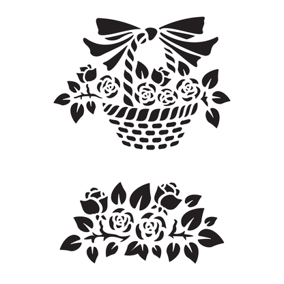 Reusable Stencil - Professional Quality - Rose Basket - Made in the UK - High Adhesive -  Pink Vinyl Material for Glass, Mirrors, Bottles, Tiles, Wood