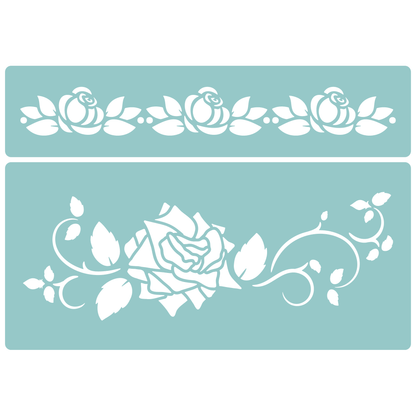 Reusable Stencil - Professional Quality - Rose Border #2 - Made in the UK - Low Adhesive -  Blue Vinyl Material for Cardmaking, Canvas, Paper, Interior Decor, Layering