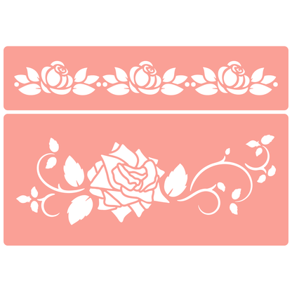 Reusable Stencil - Professional Quality - Rose Border #2 - Made in the UK - High Adhesive -  Pink Vinyl Material for Glass, Mirrors, Bottles, Tiles, Wood