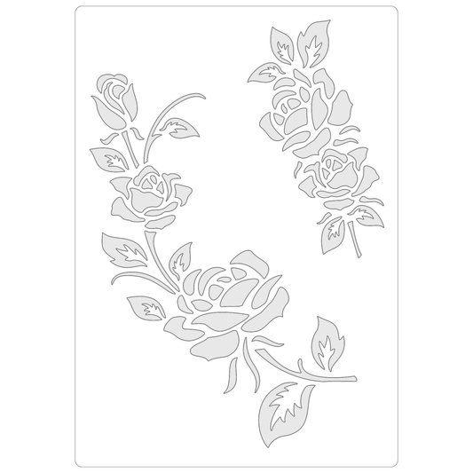 Reusable Stencil - Professional Quality - Rose Motif Collection #4 - Made in the UK - Food Safe Non Adhesive -  White Laser Cut PET Material for Cakes, Cookies, Coffees, Serving Plates