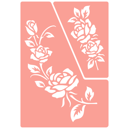 Reusable Stencil - Professional Quality - Rose Motif Collection #4 - Made in the UK - High Adhesive -  Pink Vinyl Material for Glass, Mirrors, Bottles, Tiles, Wood