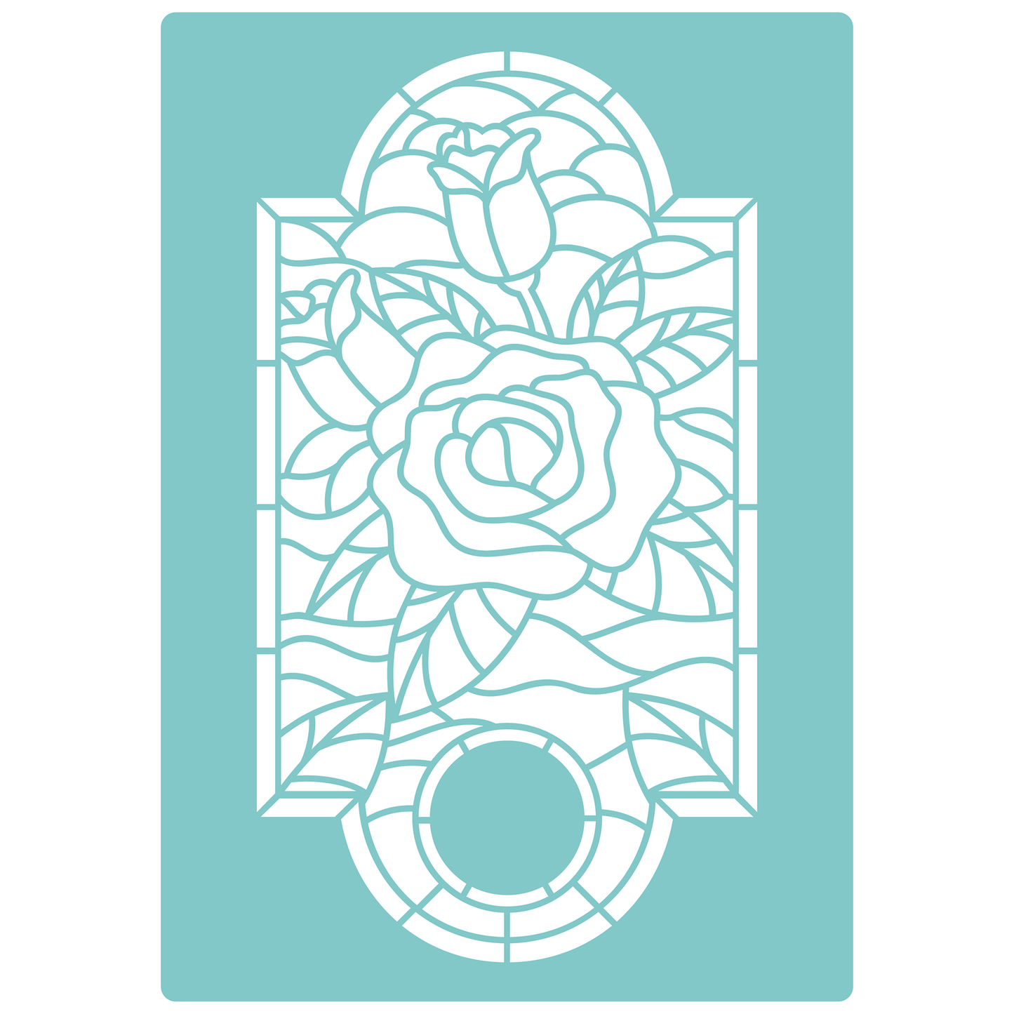 Reusable Stencil - Professional Quality - Rose Stained Glass Window - Made in the UK - Low Adhesive -  Blue Vinyl Material for Cardmaking, Canvas, Paper, Interior Decor, Layering