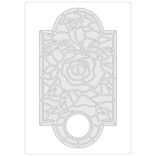 Reusable Stencil - Professional Quality - Rose Stained Glass Window - Made in the UK - Food Safe Non Adhesive -  White Laser Cut PET Material for Cakes, Cookies, Coffees, Serving Plates
