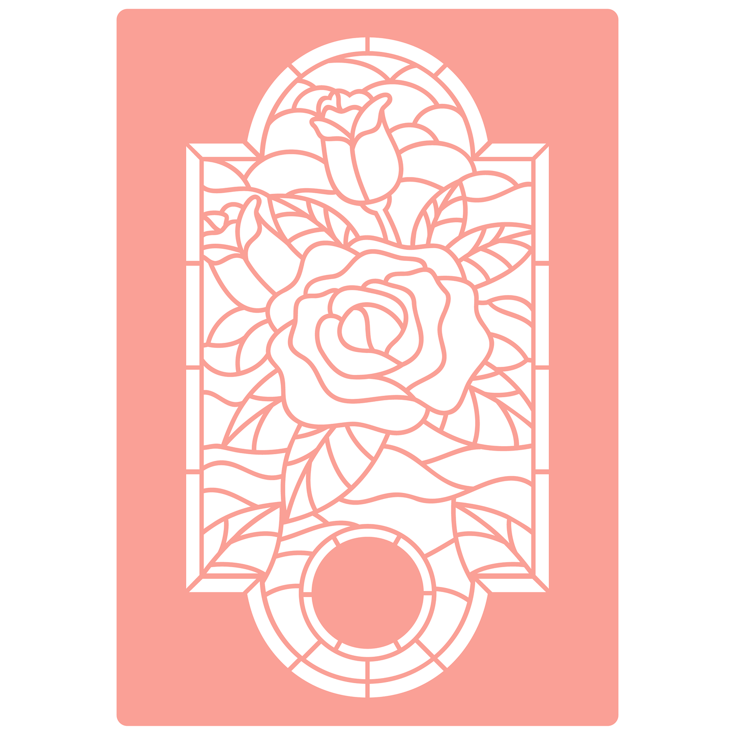 Reusable Stencil - Professional Quality - Rose Stained Glass Window - Made in the UK - High Adhesive -  Pink Vinyl Material for Glass, Mirrors, Bottles, Tiles, Wood