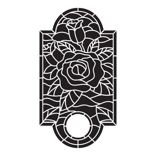Reusable Stencil - Professional Quality - Rose Stained Glass Window - Made in the UK - Food Safe Non Adhesive -  White Laser Cut PET Material for Cakes, Cookies, Coffees, Serving Plates