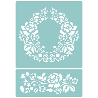 Reusable Stencil - Professional Quality - Roses Frame #3 - Made in the UK - Low Adhesive -  Blue Vinyl Material for Cardmaking, Canvas, Paper, Interior Decor, Layering
