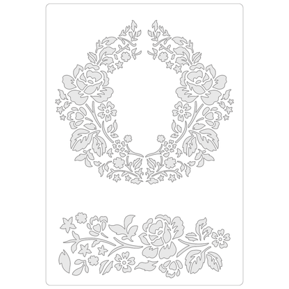 Reusable Stencil - Professional Quality - Roses Frame #3 - Made in the UK - Food Safe Non Adhesive -  White Laser Cut PET Material for Cakes, Cookies, Coffees, Serving Plates