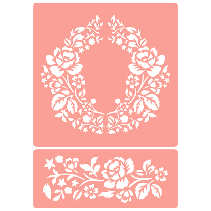 Reusable Stencil - Professional Quality - Roses Frame #3 - Made in the UK - High Adhesive -  Pink Vinyl Material for Glass, Mirrors, Bottles, Tiles, Wood