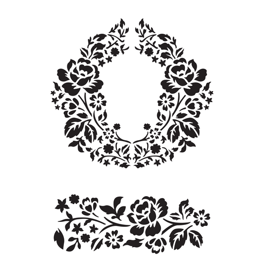 Reusable Stencil - Professional Quality - Roses Frame #3 - Made in the UK - Food Safe Non Adhesive -  White Laser Cut PET Material for Cakes, Cookies, Coffees, Serving Plates