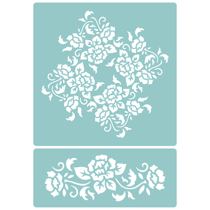 Reusable Stencil - Professional Quality - Roses Pattern - Made in the UK - Low Adhesive -  Blue Vinyl Material for Cardmaking, Canvas, Paper, Interior Decor, Layering