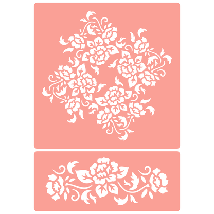 Reusable Stencil - Professional Quality - Roses Pattern - Made in the UK - High Adhesive -  Pink Vinyl Material for Glass, Mirrors, Bottles, Tiles, Wood