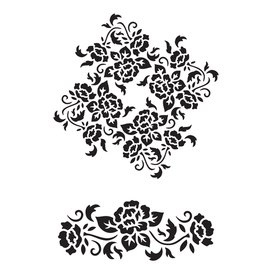 Reusable Stencil - Professional Quality - Roses Pattern - Made in the UK - Food Safe Non Adhesive -  White Laser Cut PET Material for Cakes, Cookies, Coffees, Serving Plates