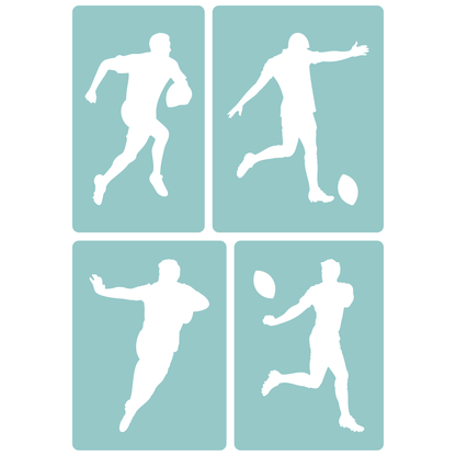 Reusable Stencil - Professional Quality - Rugby Silhouettes - Made in the UK - Low Adhesive -  Blue Vinyl Material for Cardmaking, Canvas, Paper, Interior Decor, Layering