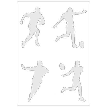 Reusable Stencil - Professional Quality - Rugby Silhouettes - Made in the UK - Food Safe Non Adhesive -  White Laser Cut PET Material for Cakes, Cookies, Coffees, Serving Plates