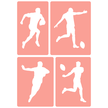Reusable Stencil - Professional Quality - Rugby Silhouettes - Made in the UK - High Adhesive -  Pink Vinyl Material for Glass, Mirrors, Bottles, Tiles, Wood