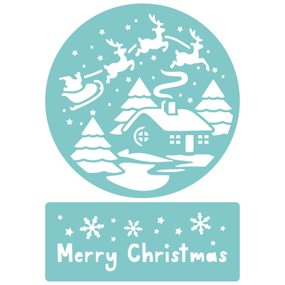 Reusable Stencil - Professional Quality - Santa & Sleigh Roundel - Made in the UK - Low Adhesive -  Blue Vinyl Material for Cardmaking, Canvas, Paper, Interior Decor, Layering