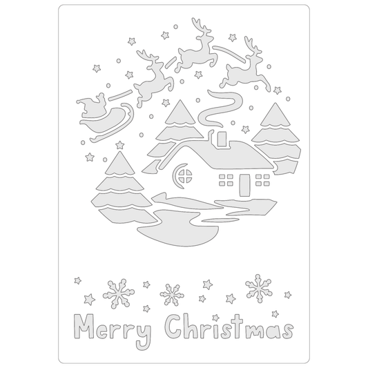 Reusable Stencil - Professional Quality - Santa & Sleigh Roundel - Made in the UK - Food Safe Non Adhesive -  White Laser Cut PET Material for Cakes, Cookies, Coffees, Serving Plates