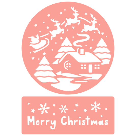 Reusable Stencil - Professional Quality - Santa & Sleigh Roundel - Made in the UK - High Adhesive -  Pink Vinyl Material for Glass, Mirrors, Bottles, Tiles, Wood