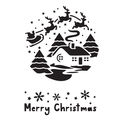Reusable Stencil - Professional Quality - Santa & Sleigh Roundel - Made in the UK - Low Adhesive -  Blue Vinyl Material for Cardmaking, Canvas, Paper, Interior Decor, Layering