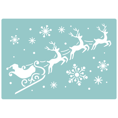 Reusable Stencil - Professional Quality - Santa, Sleigh & Snow - Made in the UK - Low Adhesive -  Blue Vinyl Material for Cardmaking, Canvas, Paper, Interior Decor, Layering