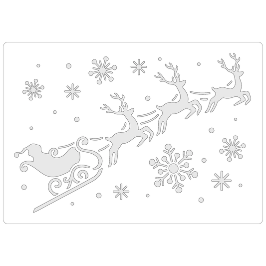 Reusable Stencil - Professional Quality - Santa, Sleigh & Snow - Made in the UK - Food Safe Non Adhesive -  White Laser Cut PET Material for Cakes, Cookies, Coffees, Serving Plates