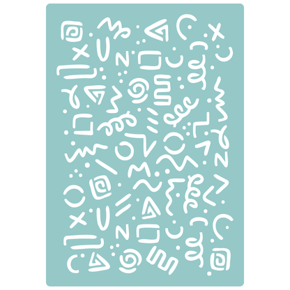 Reusable Stencil - Professional Quality - Seamless Party Squiggles - Made in the UK - Low Adhesive -  Blue Vinyl Material for Cardmaking, Canvas, Paper, Interior Decor, Layering