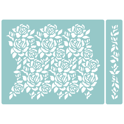Reusable Stencil - Professional Quality - Seamless Rose Pattern - Made in the UK - Low Adhesive -  Blue Vinyl Material for Cardmaking, Canvas, Paper, Interior Decor, Layering