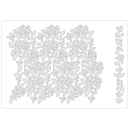 Reusable Stencil - Professional Quality - Seamless Rose Pattern - Made in the UK - Food Safe Non Adhesive -  White Laser Cut PET Material for Cakes, Cookies, Coffees, Serving Plates